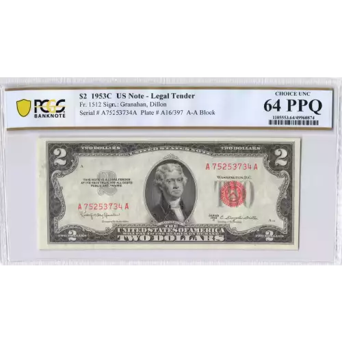 $2 1953-C red seal. Small Legal Tender Notes 1512 (2)