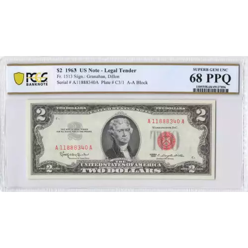 $2 1963 red seal. Small Legal Tender Notes 1513
