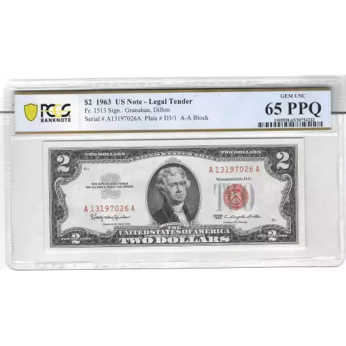 $2 1963 red seal. Small Legal Tender Notes 1513 (2)