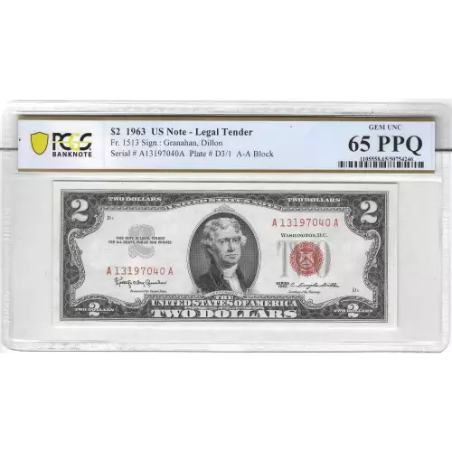 $2 1963 red seal. Small Legal Tender Notes 1513