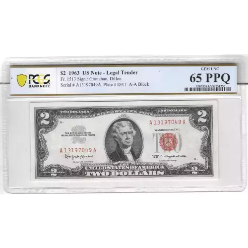 $2 1963 red seal. Small Legal Tender Notes 1513