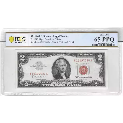 $2 1963 red seal. Small Legal Tender Notes 1513