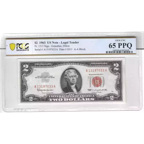 $2 1963 red seal. Small Legal Tender Notes 1513 (2)