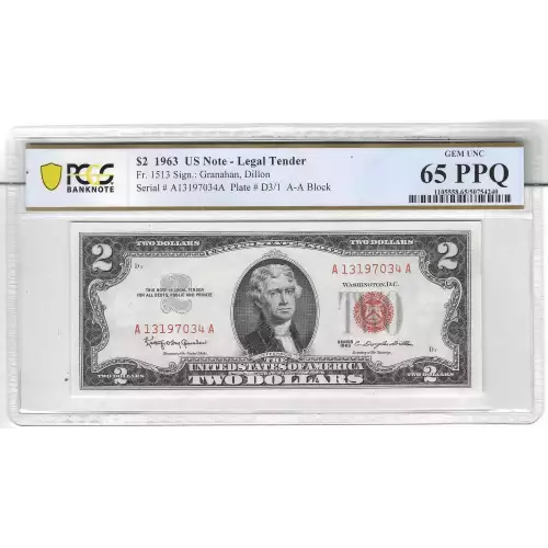 $2 1963 red seal. Small Legal Tender Notes 1513