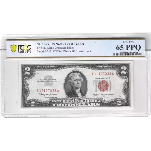 $2 1963 red seal. Small Legal Tender Notes 1513