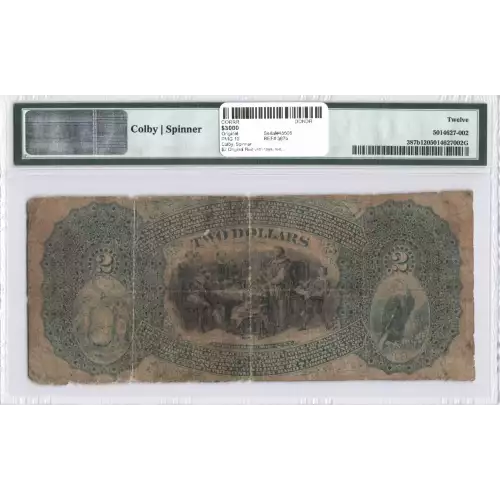 $2 Original Red with rays, red serial no., with bank character no. First Charter Period 387b (2)