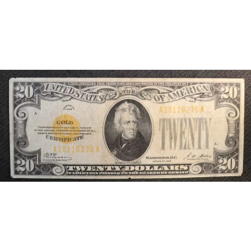 $20 1928 gold seal. Small Size Gold Certificates 2402