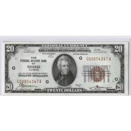 $20 1929 brown seal Small Federal Reserve Bank Notes 1870-G