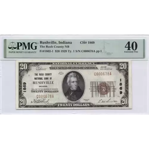 $20 1929 small brown seal. Small National Bank Notes 1802-1