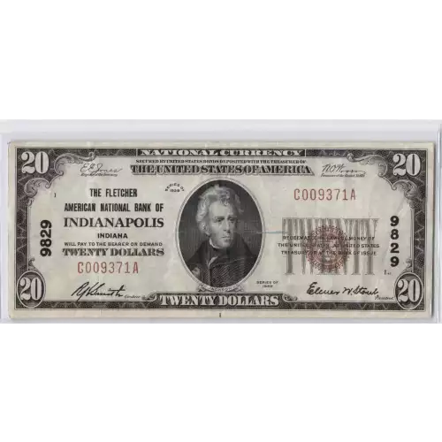 $20 1929 small brown seal. Small National Bank Notes 1802-1