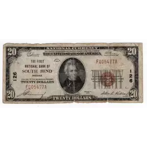 $20 1929 small brown seal. Small National Bank Notes 1802-1
