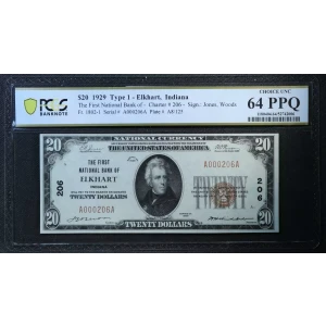 $20 1929 small brown seal. Small National Bank Notes 1802-1