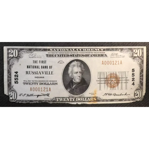 $20 1929 small brown seal. Small National Bank Notes 1802-1