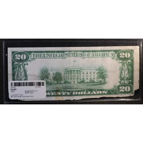 $20 1929 small brown seal. Small National Bank Notes 1802-1 (3)