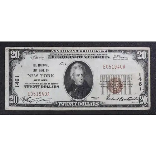 $20 1929 small brown seal. Small National Bank Notes 1802-1 (3)