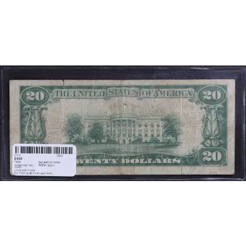 $20 1929 small brown seal. Small National Bank Notes 1802-1