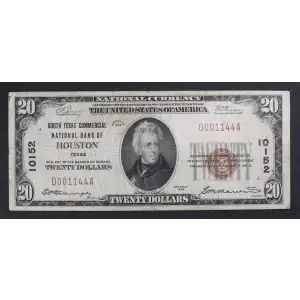 $20 1929 small brown seal. Small National Bank Notes 1802-1 (3)