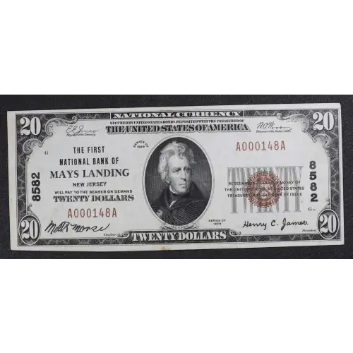 $20 1929 small brown seal. Small National Bank Notes 1802-1 (2)