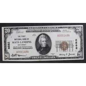 $20 1929 small brown seal. Small National Bank Notes 1802-1 (2)