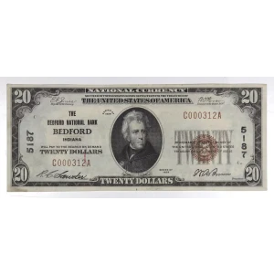 $20 1929 small brown seal. Small National Bank Notes 1802-1