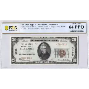$20 1929 small brown seal. Small National Bank Notes 1802-1