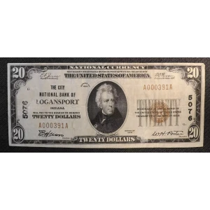 $20 1929 small brown seal. Small National Bank Notes 1802-1