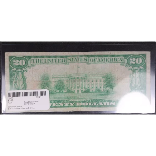 $20 1929 small brown seal. Small National Bank Notes 1802-1