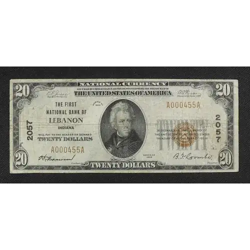 $20 1929 small brown seal. Small National Bank Notes 1802-1