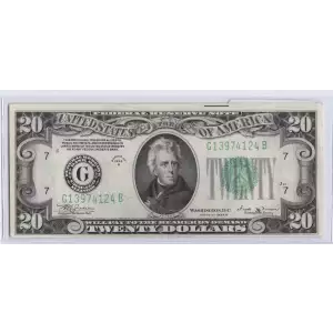 $20 1934-B. blue-Green seal. Small Size $20 Federal Reserve Notes 2056-G