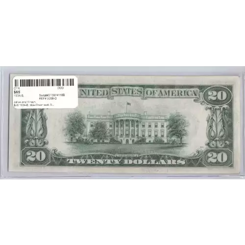 $20 1934-B. blue-Green seal. Small Size $20 Federal Reserve Notes 2056-G (2)