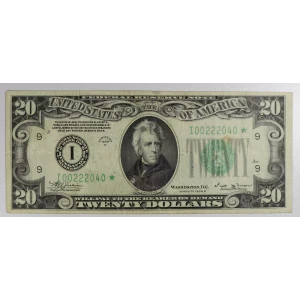 $20 1934-B. blue-Green seal. Small Size $20 Federal Reserve Notes 2056-I*
