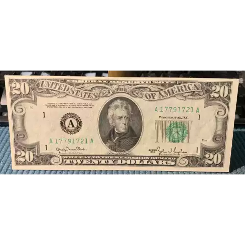 $20 1950 blue-Green seal. Small Size $20 Federal Reserve Notes 2059-A (2)