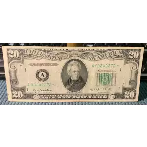 $20 1950 blue-Green seal. Small Size $20 Federal Reserve Notes 2059-A* (2)