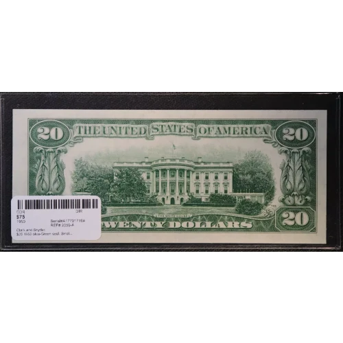 $20 1950 blue-Green seal. Small Size $20 Federal Reserve Notes 2059-A (2)
