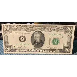 $20 1950 blue-Green seal. Small Size $20 Federal Reserve Notes 2059-A (2)