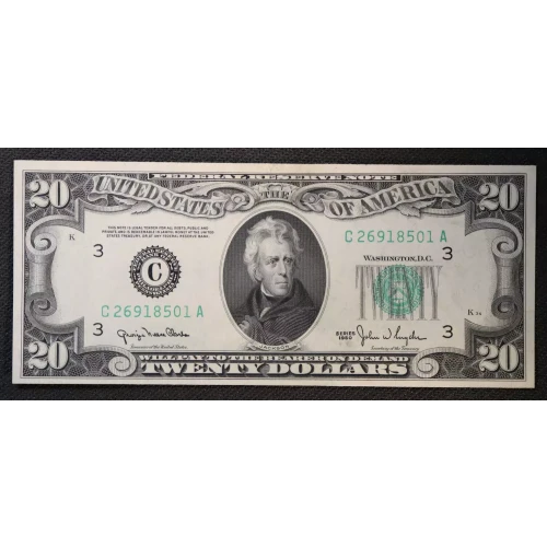 $20 1950 blue-Green seal. Small Size $20 Federal Reserve Notes 2059-C