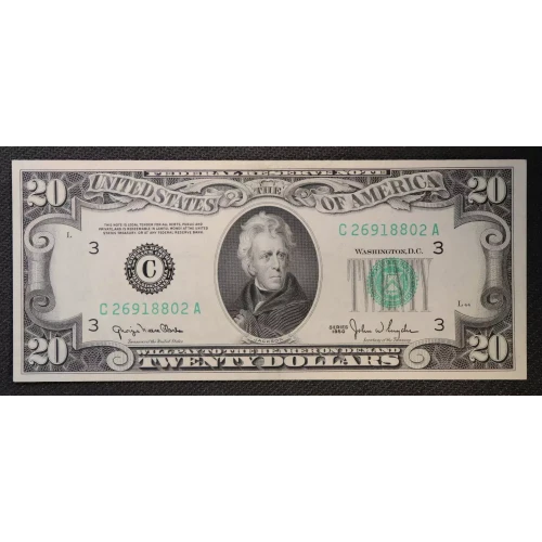 $20 1950 blue-Green seal. Small Size $20 Federal Reserve Notes 2059-C