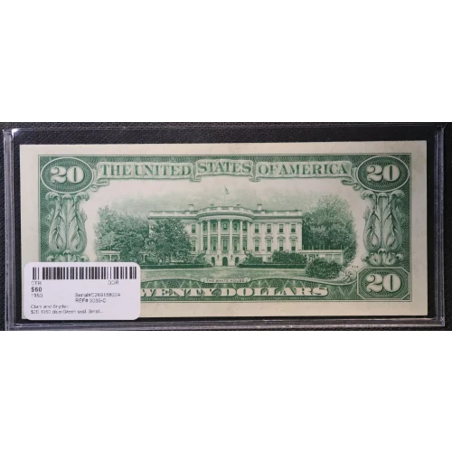 $20 1950 blue-Green seal. Small Size $20 Federal Reserve Notes 2059-C (2)