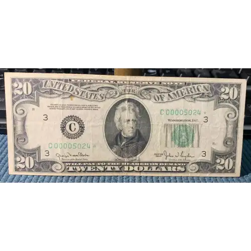 $20 1950 blue-Green seal. Small Size $20 Federal Reserve Notes 2059-C* (2)
