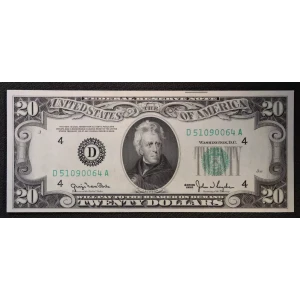 $20 1950 blue-Green seal. Small Size $20 Federal Reserve Notes 2059-D