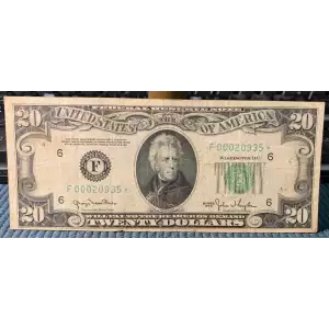 $20 1950 blue-Green seal. Small Size $20 Federal Reserve Notes 2059-F* (2)