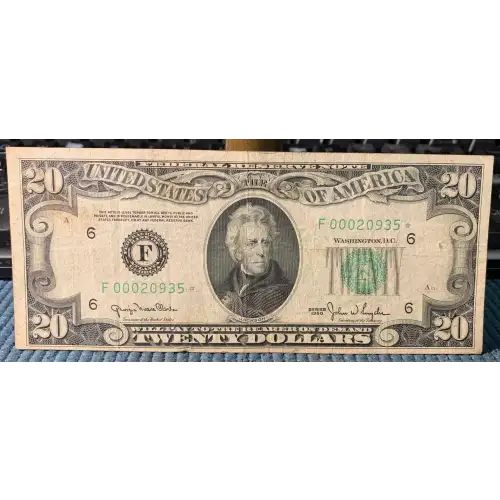 $20 1950 blue-Green seal. Small Size $20 Federal Reserve Notes 2059-F* (2)