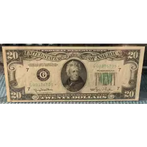 $20 1950 blue-Green seal. Small Size $20 Federal Reserve Notes 2059-G* (2)