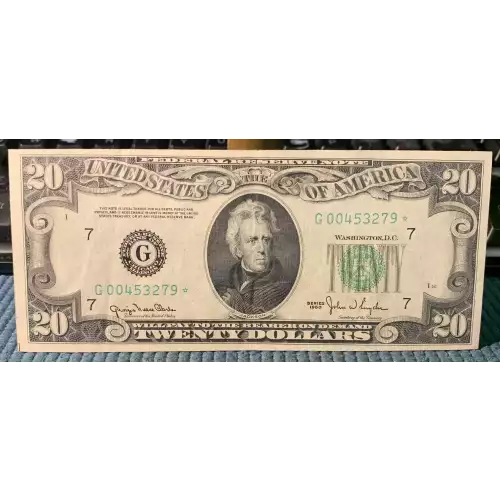 $20 1950 blue-Green seal. Small Size $20 Federal Reserve Notes 2059-G* (2)