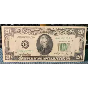 $20 1950 blue-Green seal. Small Size $20 Federal Reserve Notes 2059-G* (2)