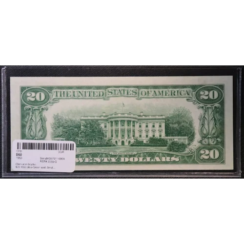 $20 1950 blue-Green seal. Small Size $20 Federal Reserve Notes 2059-G (3)