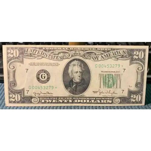 $20 1950 blue-Green seal. Small Size $20 Federal Reserve Notes 2059-G* (2)