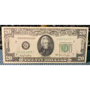 $20 1950 blue-Green seal. Small Size $20 Federal Reserve Notes 2059-G* (2)