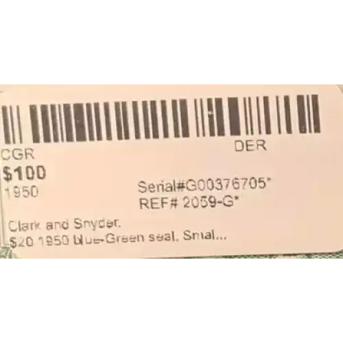 $20 1950 blue-Green seal. Small Size $20 Federal Reserve Notes 2059-G*