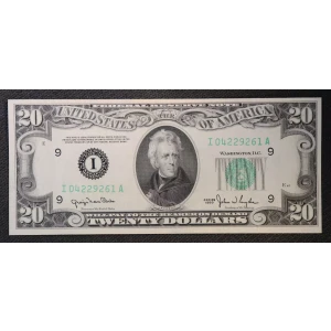 $20 1950 blue-Green seal. Small Size $20 Federal Reserve Notes 2059-H